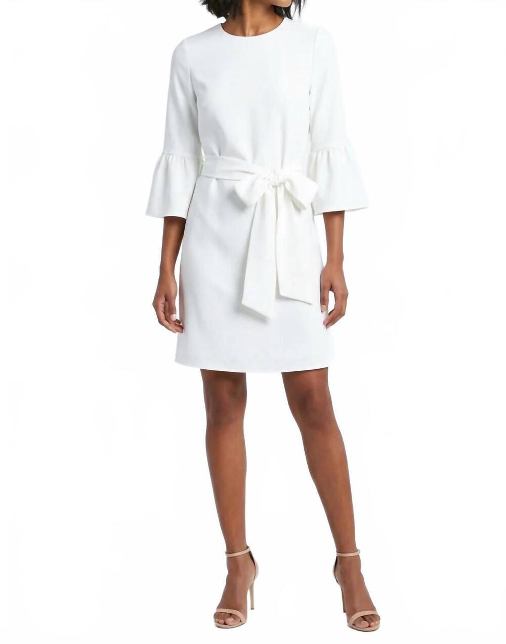 NEW PRETTY FOLLIES brandy bell sleeve knit belted mini dress in white